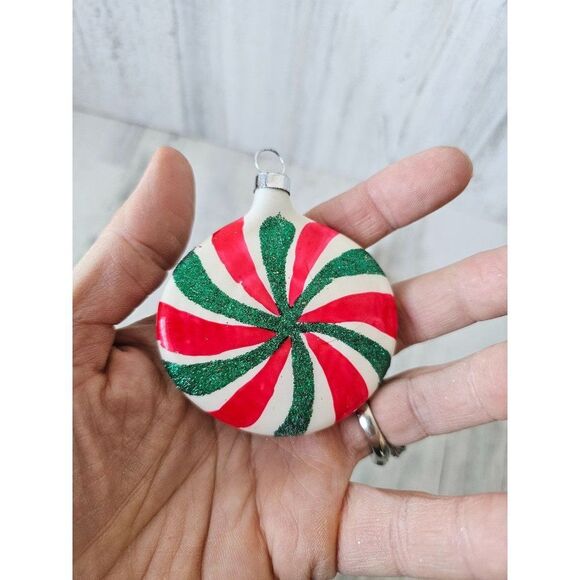 Peppermint glass vintage ornament candy mittens gloves set Xmas tree - Picture 8 of 11